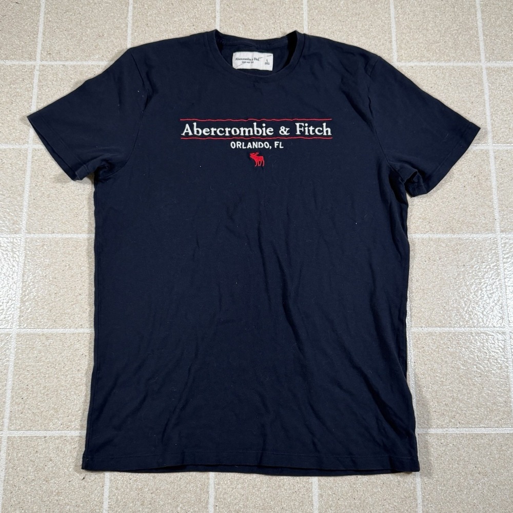 VTG Y2K Abercrombie & Fitch T-Shirt Mens L Muscle Navy Blue Red Embroidered